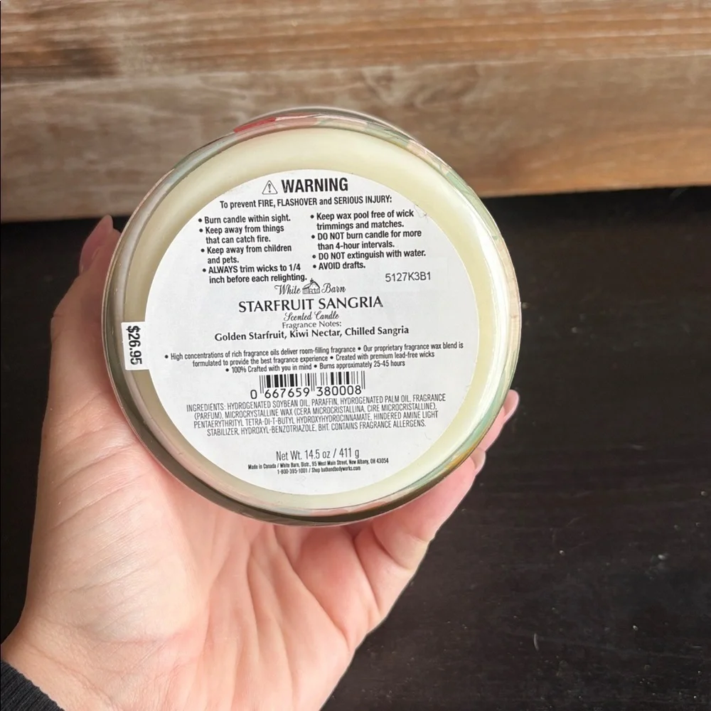 White Barn Starfruit Sangria 3-Wick Candle 14.5 oz Never Burned